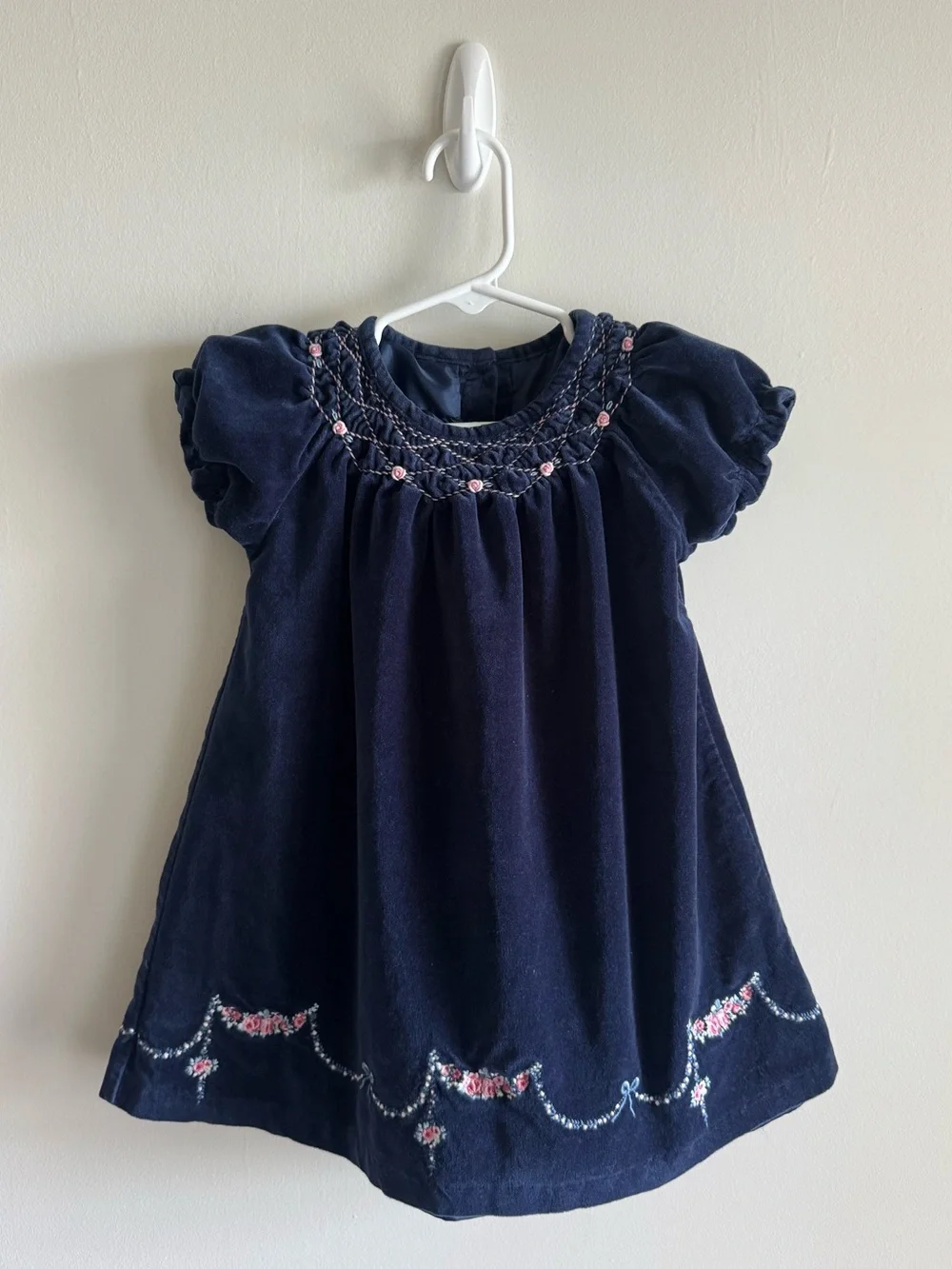 Janie and Jack Vintage Navy Embroidered Velvet Dress